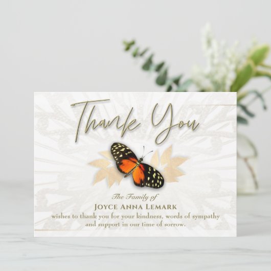 美しい蝶の写真5x7悔やみや弔慰ありがとう  招待状 (スタンド正面)