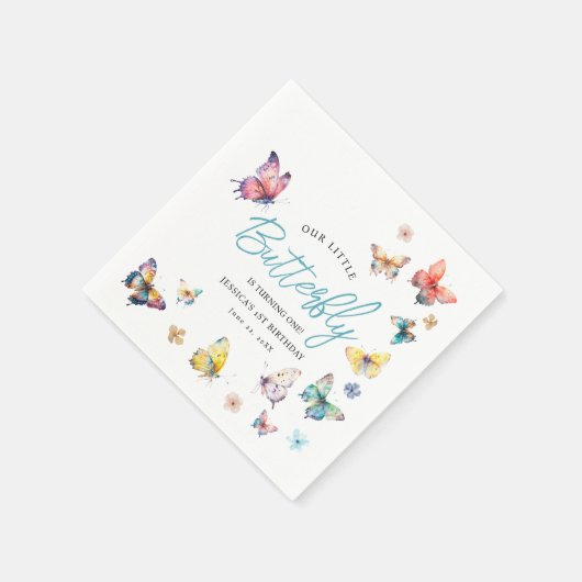 美しい蝶の女の子の誕生日パーティー スタンダードカクテルナプキン (角)