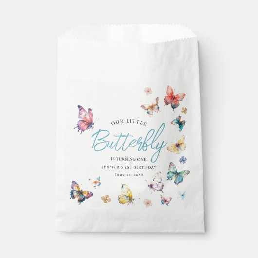 美しい蝶の女の子の誕生日パーティー フェイバーバッグ (正面)