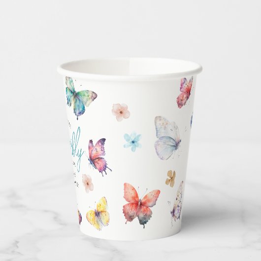 美しい蝶の女の子の誕生日パーティー 紙コップ (左)