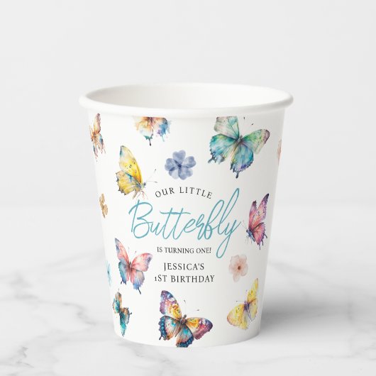 美しい蝶の女の子の誕生日パーティー 紙コップ (正面)