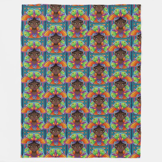 美しい蝶の少女 フリースブランケット (正面)