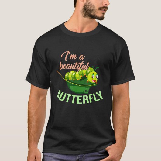 美しい蝶の幼虫のライフサイクル 昆虫 Tシャツ (正面)