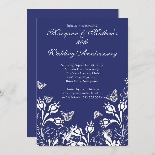 美しい蝶の庭での結婚記念日 招待状 (正面/裏面)