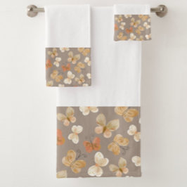 美しい蝶の模様のトープ バスタオルセット