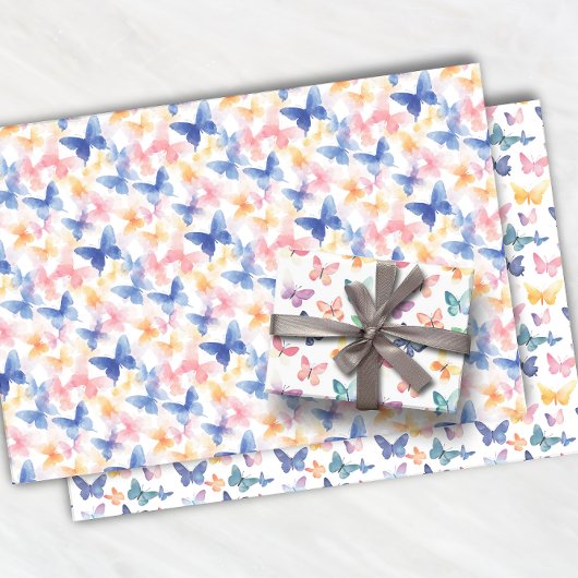 美しい蝶の水の色のパタカラフルーン ラッピングペーパーシート