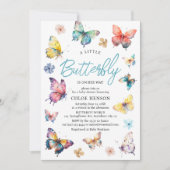 美しい蝶の水の色の女の子ベビーシャワー 招待状 (正面)