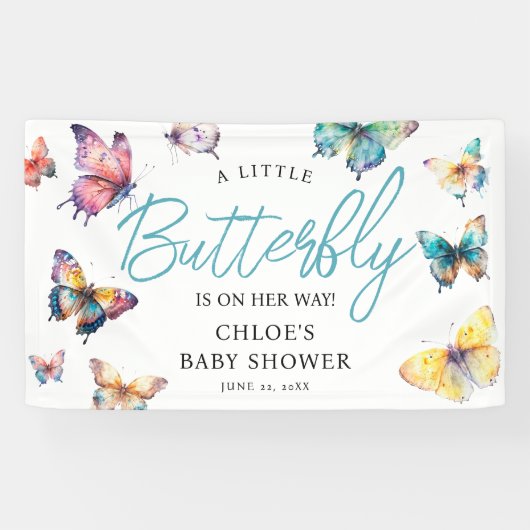 美しい蝶の水の色の女の子ベビーシャワー 横断幕 (横)