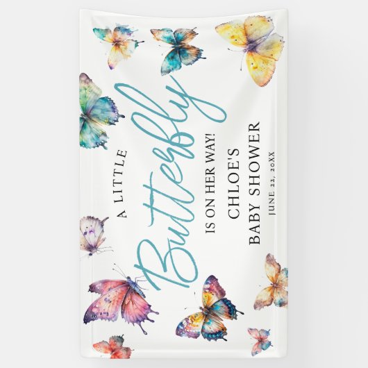 美しい蝶の水の色の女の子ベビーシャワー 横断幕 (縦)
