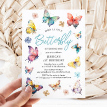 美しい蝶の水彩ガールの誕生日