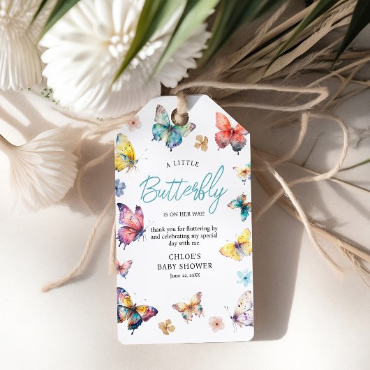 美しい蝶の水彩ガールベイビーシャワー ギフトタグ