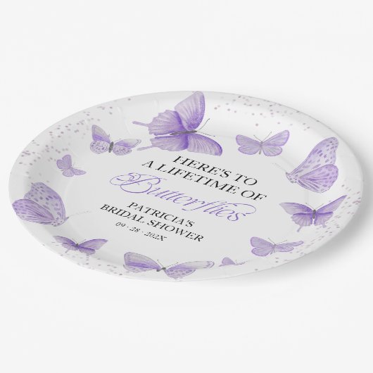 美しい蝶の生涯 ブライダルシャワー パープル ペーパープレート (アングル)