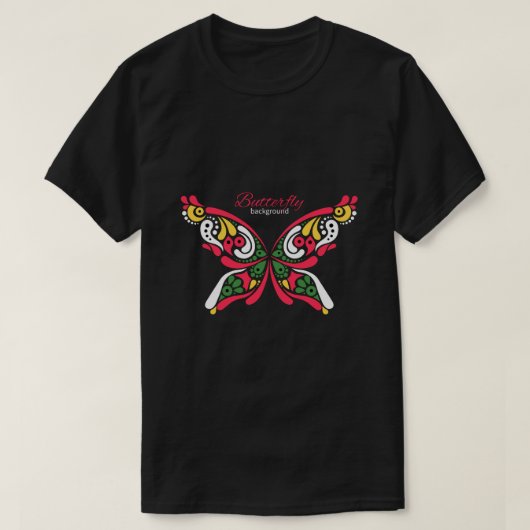 美しい蝶の背景。刺青イラスト Tシャツ (デザイン正面)