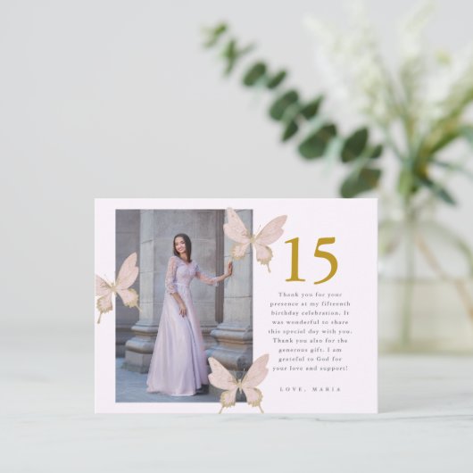 美しい蝶の2枚写真キンセアニエラ感謝カード ポストカード (スタンド正面)