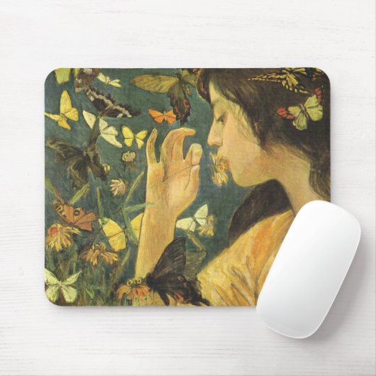 美しい蝶を持つアジアの若い女性 マウスパッド (マウス)