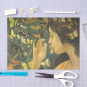 美しい蝶を持つアジアの若い女性 薄葉紙 (クラフト)