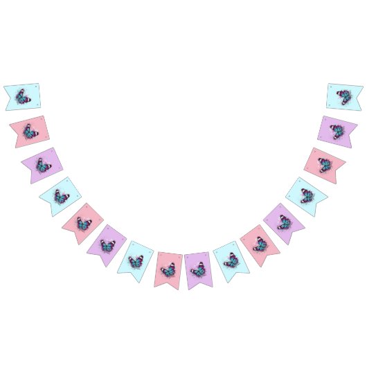 美しい蝶イラストレーション バンティングフラッグ (全)