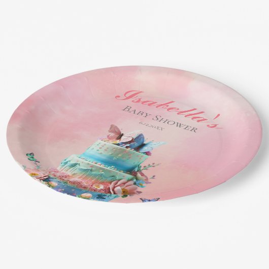 美しい蝶ツインズベビーシャワー ペーパープレート (アングル)