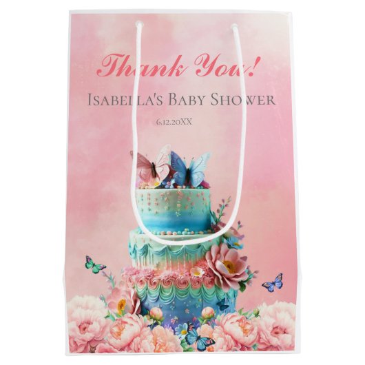 美しい蝶ツインズベビーシャワー ミディアムペーパーバッグ (裏面)