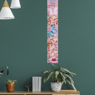 美しい蝶ピンクのフローラ女の子の成長チャート ポスター