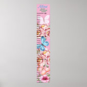 美しい蝶ピンクのフローラ女の子の成長チャート ポスター (正面)