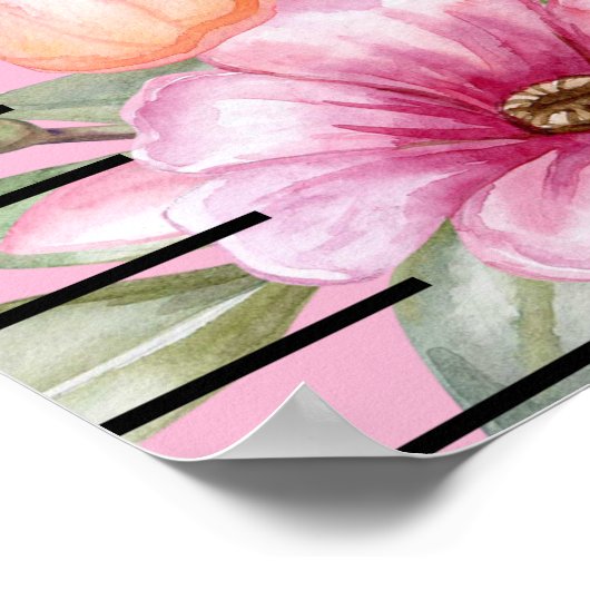 美しい蝶ピンクのフローラ女の子の成長チャート ポスター (角)