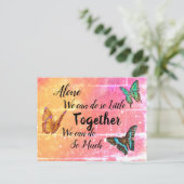 美しい蝶ピンクオレンジやる気を起こさせる ポストカード (スタンド正面)