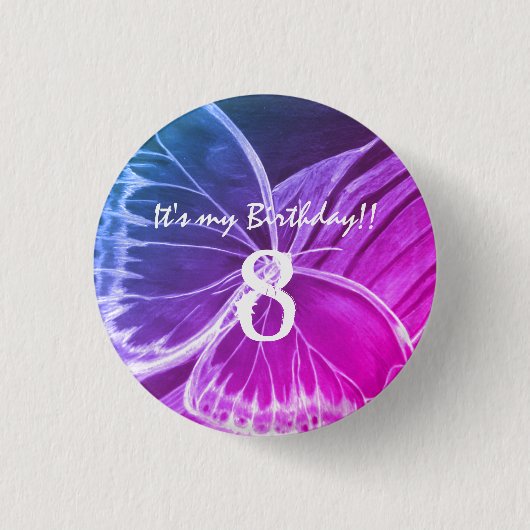 美しい蝶ボタンそれは私の誕生日8です 缶バッジ (正面)