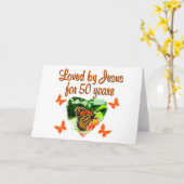 美しい蝶50番目の誕生日デザイン カード (黄色い花)