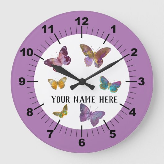 美しい蝶 –  ラージ壁時計 (正面)