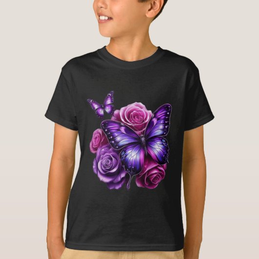 美しい蝶 紫の薔薇 蝶愛好家G Tシャツ (正面)