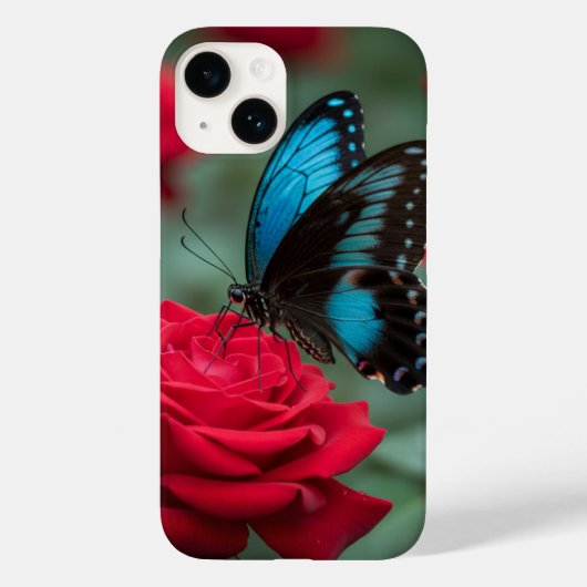 美しい蝶 赤いバラ - 壮麗な Case-Mate iPhoneケース (裏面)