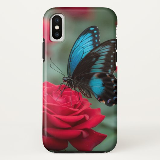 美しい蝶 赤いバラ - Case-Mate iPhoneケース (裏面)