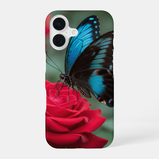 美しい蝶 赤いバラ - iPhone 16ケース (裏面)