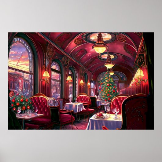 美しい装飾が施されたヴィンテージクリスマストレイン ポスター (正面)