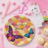 美しい装飾の蝶オレンジスカロップ ペーパープレート (パーティー)