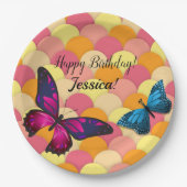 美しい装飾の蝶オレンジスカロップ ペーパープレート (正面)