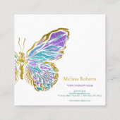 美しい装飾蝶のロゴブラック スクエア名刺 (裏面)