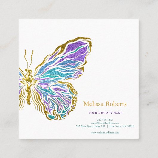 美しい装飾蝶のロゴブラック スクエア名刺 (裏面)