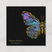 美しい装飾蝶のロゴブラック スクエア名刺 (正面)