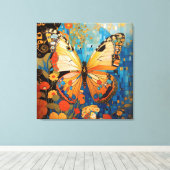 美しい装飾蝶フローラ キャンバスプリント (インサイチュ (ウッドフロア))