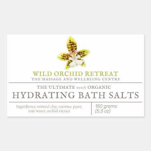 美しい製品グリーンオーキッドウォーターカラーアート 長方形シール (正面)