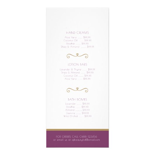 美しい製品価格表及び注文リーフレット ラックカード (裏面)