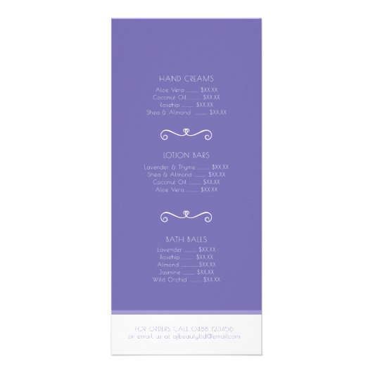 美しい製品価格表及び注文リーフレット ラックカード (裏面)