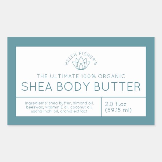 美しい製品成分ティール(緑がかった色)白蓮ラベル 長方形シール (正面)