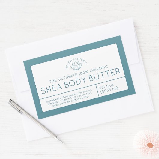 美しい製品成分ティール(緑がかった色)白蓮ラベル 長方形シール (封筒)