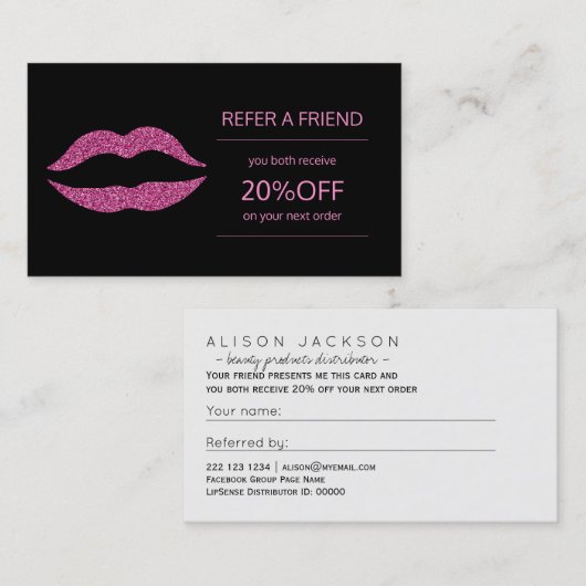 美しい製品販売代理店ピンクリップ紹介 紹介カード (正面/裏面)