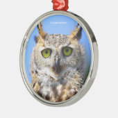 美しい角のフクロウとの見素晴らし張りコンテスト メタルオーナメント (左)