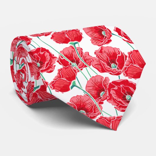 美しい記憶レッドポピーフィールドフローラ ネクタイ (ロール)