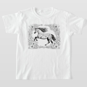 美しい詳細な馬と絵を描花a tシャツ
